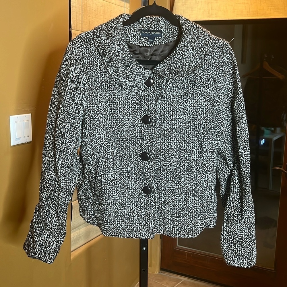 Banana Republic Brown Cream Tweed Short Jacket Size Large